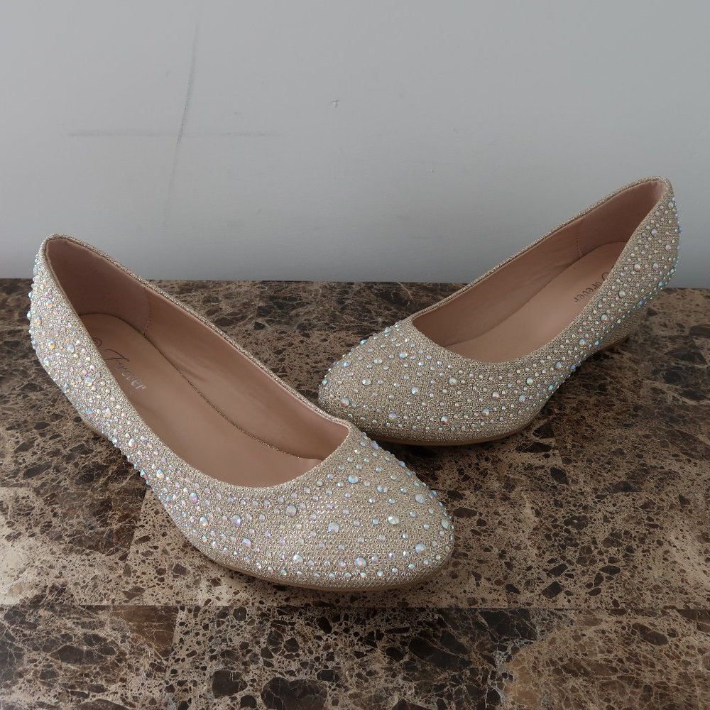 David's Bridal Forever Rhinestone Low Wedge 10